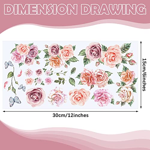 6 Sheets Flower Rub on Transfer Floral Rub on Transfers for Furniture Vintage Flower Decal Stickers for Wood Furniture Summer Flower Craft Wedding Decor, 6 x 12 Inches (Rose)