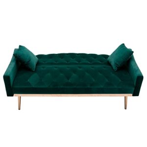 QHITTY Velvet Couch, Accent Sofa Couch Sleeper Loveseat Sofa Bed with Rose Gold Metal Feet and 2 Pillows for Living Room (Green)