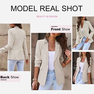 Dokotoo Women's Blazers & Suit Jackets Open Front Buttons Fashion Jacket Solid Color Work Office Spring Blazer Jackets for Women Business Casual Khaki Large