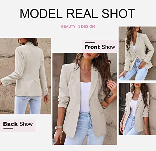 Dokotoo Women's Blazers & Suit Jackets Open Front Buttons Fashion Jacket Solid Color Work Office Spring Blazer Jackets for Women Business Casual Khaki Large