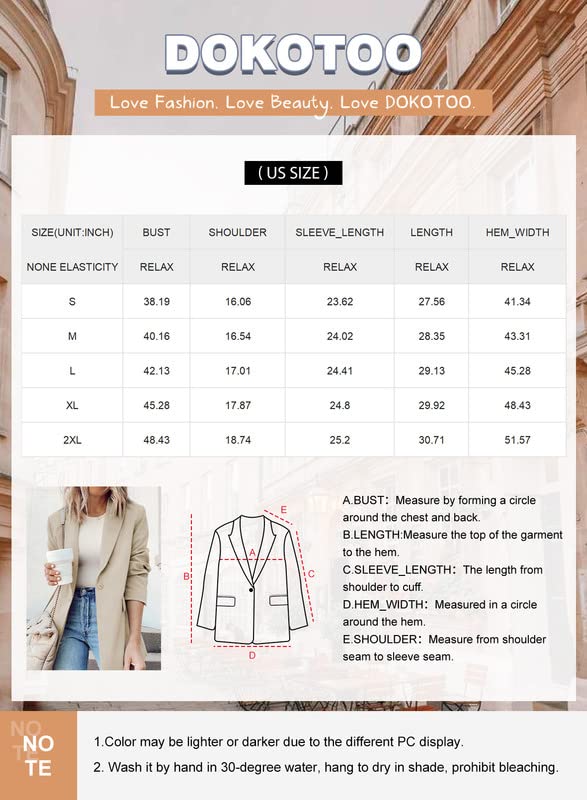 Dokotoo Women's Blazers & Suit Jackets Open Front Buttons Fashion Jacket Solid Color Work Office Spring Blazer Jackets for Women Business Casual Khaki Large