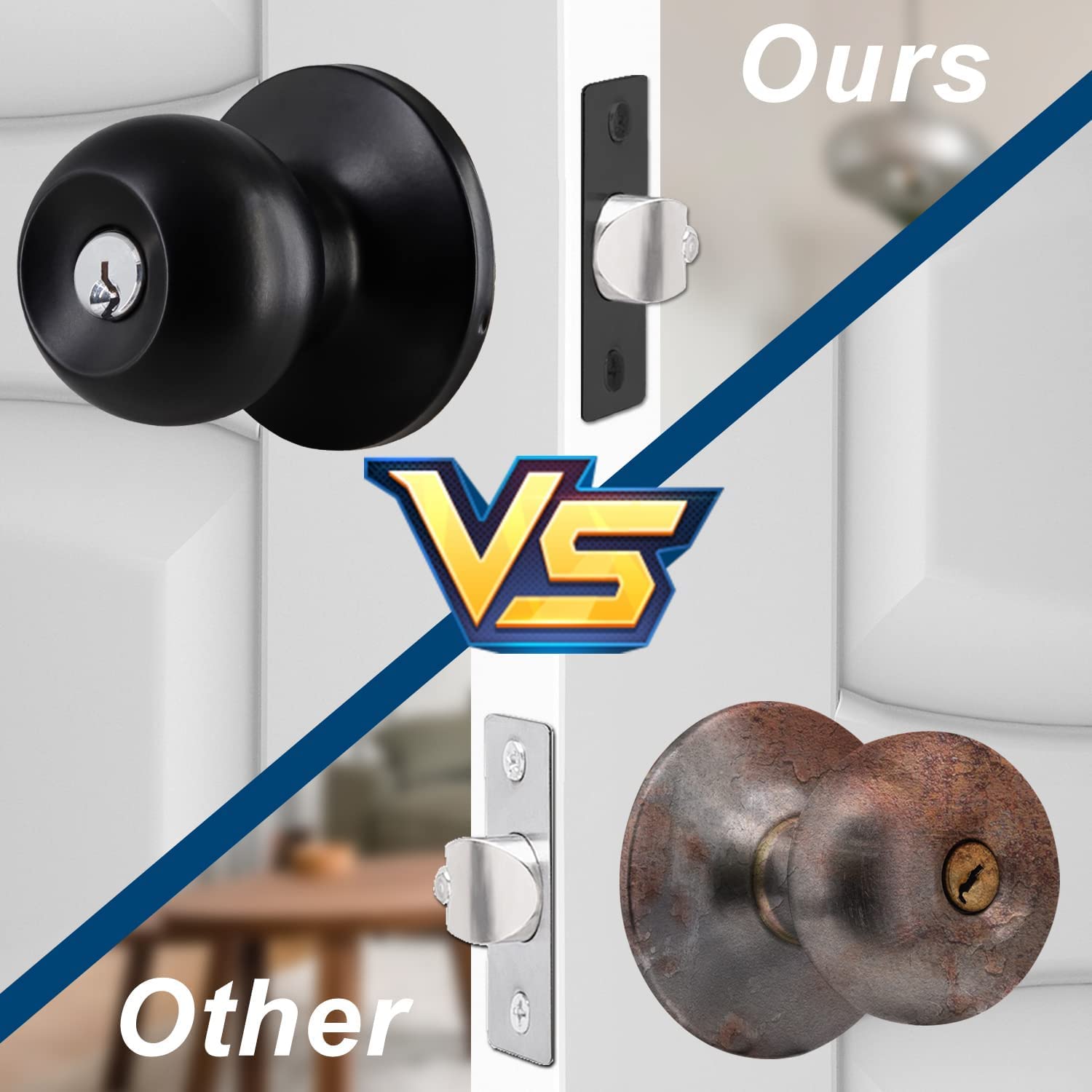 Rulart Door Knob Lock Key Bedroom - Keyed Door Knob Lock Interior and Exterior Bathroom Doorknob,Bedroom Entry Door Knobs with Lock and Key，Satin Stainless Steel Standard Door knob Lock（2 Pack）