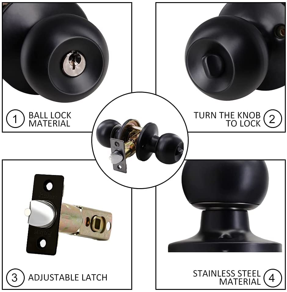 Rulart Door Knob Lock Key Bedroom - Keyed Door Knob Lock Interior and Exterior Bathroom Doorknob,Bedroom Entry Door Knobs with Lock and Key，Satin Stainless Steel Standard Door knob Lock（2 Pack）