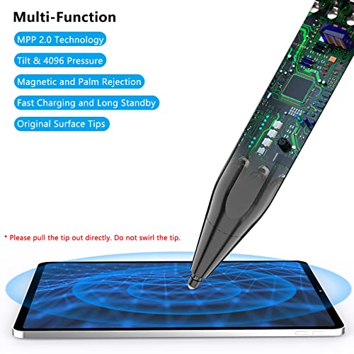 KOKABI Stylus Pen for Surface, 4096 Pressure Sensitivity Microsoft Surface Pen Magnetic, Rechargeable and Palm Rejection Surface Pencil for Surface Pro 8/X/7/6/5/4/3, Surface 3/Go/Book/Laptop/Studio