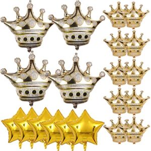 20pcs crown star foil balloons - helium gold crown birthday halloween christmas party decorations supplies favors(30/16/18 inch)