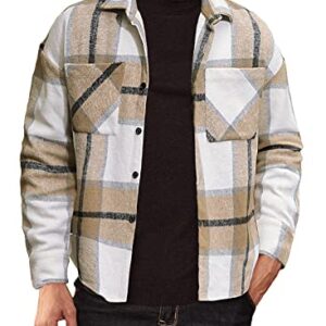 JMIERR Plaid Shacket Men Casual Button Down Shirts Long Sleeve Lightweight Classic Jackets Tops with Pockets,US 43(L),Brown