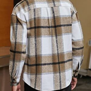 JMIERR Plaid Shacket Men Casual Button Down Shirts Long Sleeve Lightweight Classic Jackets Tops with Pockets,US 43(L),Brown