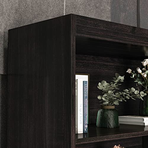 AIEGLE Tall Bookcase Storage Cabinet with Drawer & 3-Tiers Shelf, Wooden Bookshelf Display Cabinet with 2 Doors for Living Room Office, Dark Walnut (23.6" W x 11.8" D x 70.8" H)