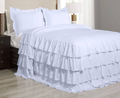 Chezmoi Collection Celia 3-Piece Waterfall Ruffle Skirt Bedspread Set - French Country Chic Farmhouse - California King, White