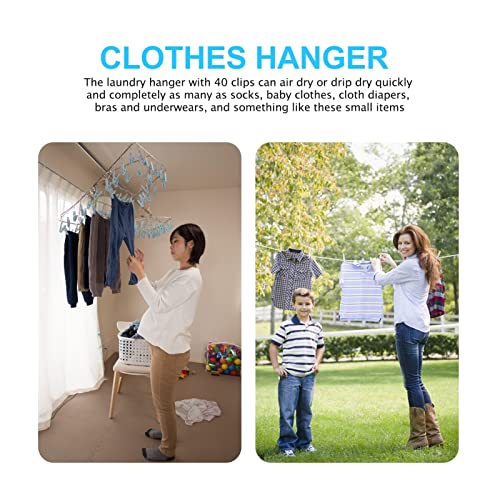 LIFKOME Socks Clip Hanger Socks Clip Hanger Clothes, 40 Clips Stainless Steel Laundry, Swivel Hook Windproof Clothes Hanger Rack, Clothes Hangers for Drying Towels Underwear Bras Socks