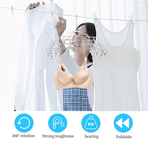 LIFKOME Socks Clip Hanger Socks Clip Hanger Clothes, 40 Clips Stainless Steel Laundry, Swivel Hook Windproof Clothes Hanger Rack, Clothes Hangers for Drying Towels Underwear Bras Socks