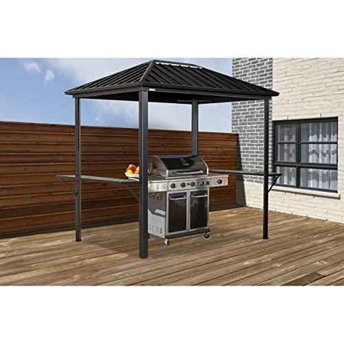 Sojag 6' x 8' Outdoor Dakota Hardtop Grill Gazebo Backyard Shade and Grilling Structure, Charcoal