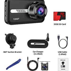 GMAIPOP Dash Cam Front and Rear, 1080P Dash Camera for Cars with SD Card, Dual Dashcams 3" IPS Screen, Dashboard Camera Recorder 170° Wide Angle,Accident Lock,Night Version,Motion Detection