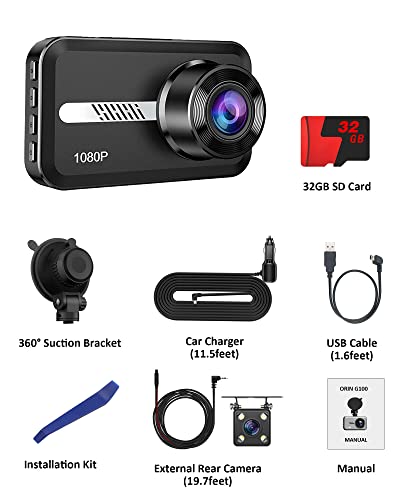 GMAIPOP Dash Cam Front and Rear, 1080P Dash Camera for Cars with SD Card, Dual Dashcams 3" IPS Screen, Dashboard Camera Recorder 170° Wide Angle,Accident Lock,Night Version,Motion Detection