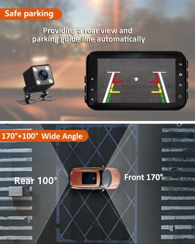 GMAIPOP Dash Cam Front and Rear, 1080P Dash Camera for Cars with SD Card, Dual Dashcams 3" IPS Screen, Dashboard Camera Recorder 170° Wide Angle,Accident Lock,Night Version,Motion Detection