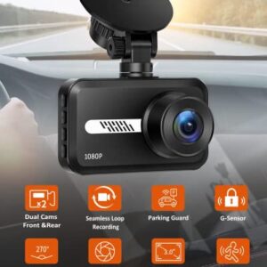 GMAIPOP Dash Cam Front and Rear, 1080P Dash Camera for Cars with SD Card, Dual Dashcams 3" IPS Screen, Dashboard Camera Recorder 170° Wide Angle,Accident Lock,Night Version,Motion Detection