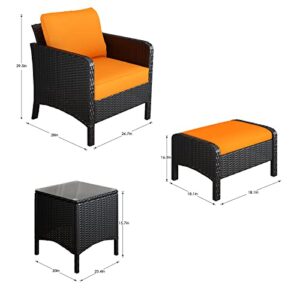 Arlopu 5Pieces Patio Wicker Furniture Sets, Outdoor PE Rattan Conversation Chat Chair Set with Ottoman and Side Table, for Lawn, Garden, Balcony, Yard