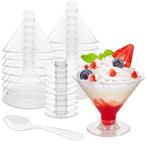 Zezzxu 40 Pack Plastic Martini Glasses - 5 oz Disposable Dessert Cups with Spoons Reusable Cocktail Glasses for Party Champagne, Parfait, Ice Cream, Pudding and Trifle