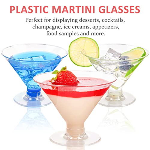 Zezzxu 40 Pack Plastic Martini Glasses - 5 oz Disposable Dessert Cups with Spoons Reusable Cocktail Glasses for Party Champagne, Parfait, Ice Cream, Pudding and Trifle