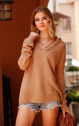 PRETTYGARDEN Winter Sweater For Women Long Sleeve Soft Sweatshirt 2023 Fashion Tops Elastic Hoodie (Khaki, Medium)