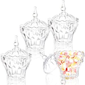 DEAYOU 4 Pack Decorative Candy Jars, Glass Candy Dish with Lid, Crystal Diamond Glass Jar, Small Covered Cookie Jar Sugar Bowl, Clear Biscuit Barrel, Vintage Food Storage Jar for Desk, 9 OZ