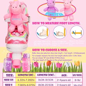 Unicorn Doll Kids Toddler Roller Skates for Girls,WESKIFAN Quad Skating Shoes with Shiny Light up Wheels&Adjustable Sizes Beginners rollerskates for Birthday Xmas Gifts,Patines para Niñas Niños