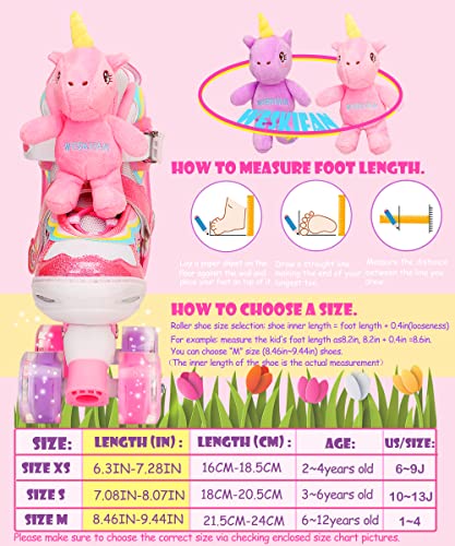 Unicorn Doll Kids Toddler Roller Skates for Girls,WESKIFAN Quad Skating Shoes with Shiny Light up Wheels&Adjustable Sizes Beginners rollerskates for Birthday Xmas Gifts,Patines para Niñas Niños