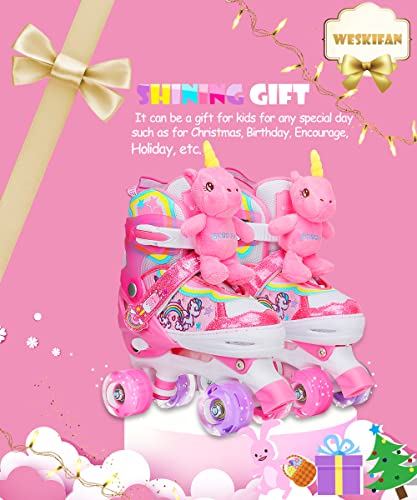 Unicorn Doll Kids Toddler Roller Skates for Girls,WESKIFAN Quad Skating Shoes with Shiny Light up Wheels&Adjustable Sizes Beginners rollerskates for Birthday Xmas Gifts,Patines para Niñas Niños