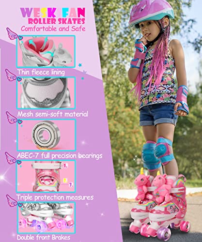 Unicorn Doll Kids Toddler Roller Skates for Girls,WESKIFAN Quad Skating Shoes with Shiny Light up Wheels&Adjustable Sizes Beginners rollerskates for Birthday Xmas Gifts,Patines para Niñas Niños