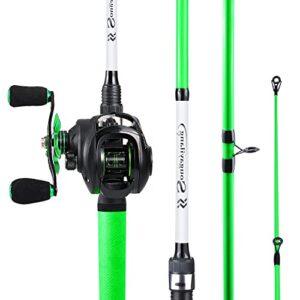 sougayilang fishing rod and reel combo, medium fishing pole with casting reel, baitcaster combo, superpolymer handle-green-6ft with left handle reel