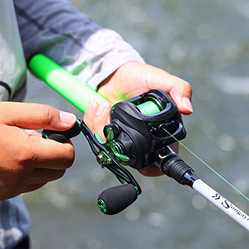 Sougayilang Fishing Rod and Reel Combo, Medium Fishing Pole with Casting Reel, Baitcaster Combo, SuperPolymer Handle-Green-6ft with Left Handle Reel