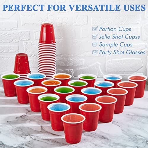 Lilymicky 1080 PACK 2 oz Plastic Shot Glasses, Red Disposable Plastic Cups, Mini Red Shot Cups, 2 oz Party Cups for Jello Shots and Tasting