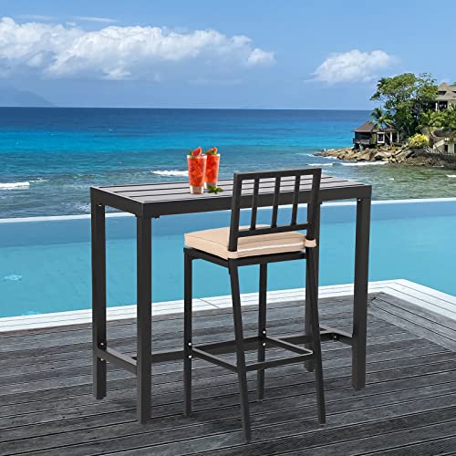 ONLYCTR Outdoor Patio Counter Height 55" Rectangle Bar Table for Patio, Garden, Yard, Balcony, Poolside (Black, 55inch-Length)