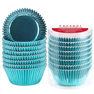 caperci aqua sky foil cupcake liners standard size baking cups muffin wrappers, 150-pack