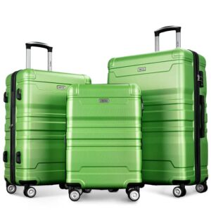 merax expandable abs hardshell luggage sets 3 piece suitcase with spinner wheels suit case lightweight, apple green, (20/24/28)
