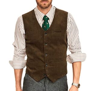 pj paul jones mens 1940s button down vests solid retro slim fit waistcoat brown l