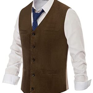 PJ PAUL JONES Mens 1940s Button Down Vests Solid Retro Slim Fit Waistcoat Brown L