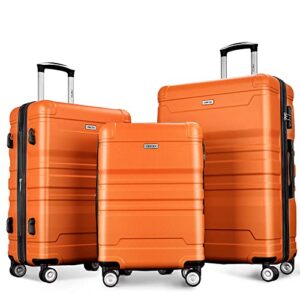 merax expandable abs hardshell luggage sets 3 piece suitcase with spinner wheels suit case lightweight, orange, (20/24/28)
