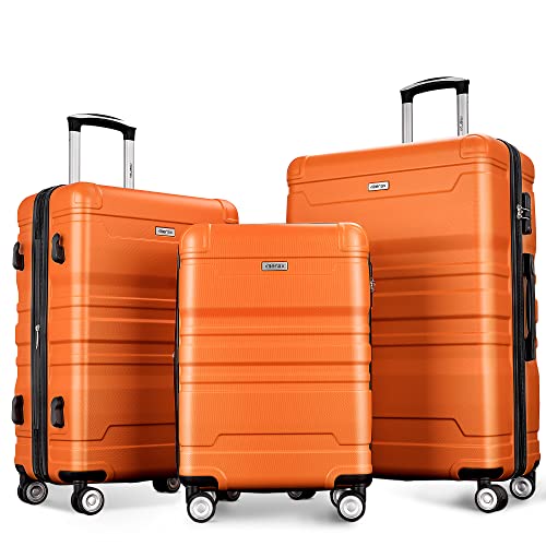 Merax Expandable ABS Hardshell Luggage Sets 3 Piece Suitcase with Spinner Wheels Suit Case Lightweight, Orange, (20/24/28)