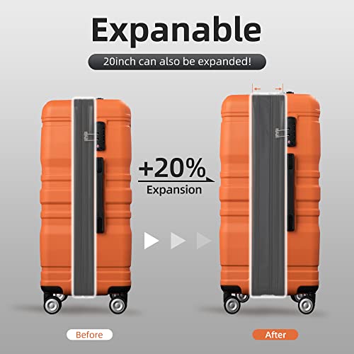 Merax Expandable ABS Hardshell Luggage Sets 3 Piece Suitcase with Spinner Wheels Suit Case Lightweight, Orange, (20/24/28)