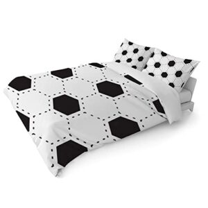Duvet Cover Sets California King -White Black Football Soccer-Bedding Comforter Set Breathable SetsSoft Microfiber 3 Pcs
