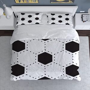 Duvet Cover Sets California King -White Black Football Soccer-Bedding Comforter Set Breathable SetsSoft Microfiber 3 Pcs