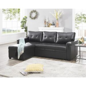 naomi home modern sectional sofa with storage chaise black/air leather