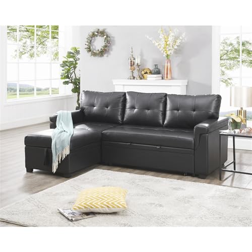 Naomi Home Modern Sectional Sofa with Storage Chaise Black/Air Leather