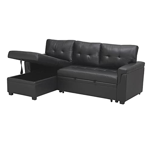 Naomi Home Modern Sectional Sofa with Storage Chaise Black/Air Leather