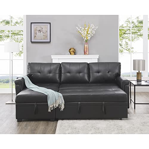 Naomi Home Modern Sectional Sofa with Storage Chaise Black/Air Leather