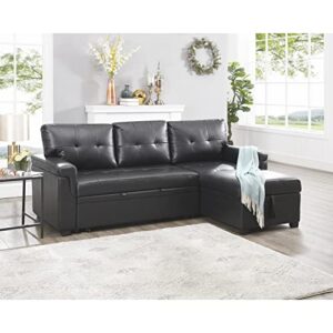 Naomi Home Modern Sectional Sofa with Storage Chaise Black/Air Leather