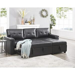 Naomi Home Modern Sectional Sofa with Storage Chaise Black/Air Leather