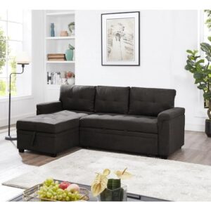 Naomi Home Modern Sectional Sofa with Storage Chaise Espresso/Velvet