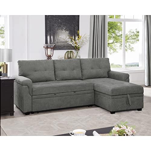 Naomi Home Modern Sectional Sofa with Storage Chaise Gray/Velvet